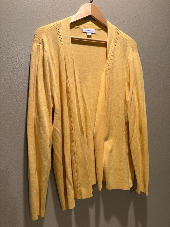 Liz Claiborne Sweaters - Liz Claiborne 1X Yellow Open Front Cardigan Sweater Knit Layering Plus Size WOW